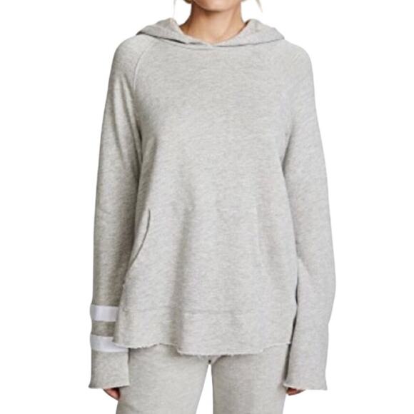 Sundry White Stripe Raw Hem Hoodie Sweatshirt Wide Leg Pants Tracksuit Set Sz 2 - Picture 2 of 13